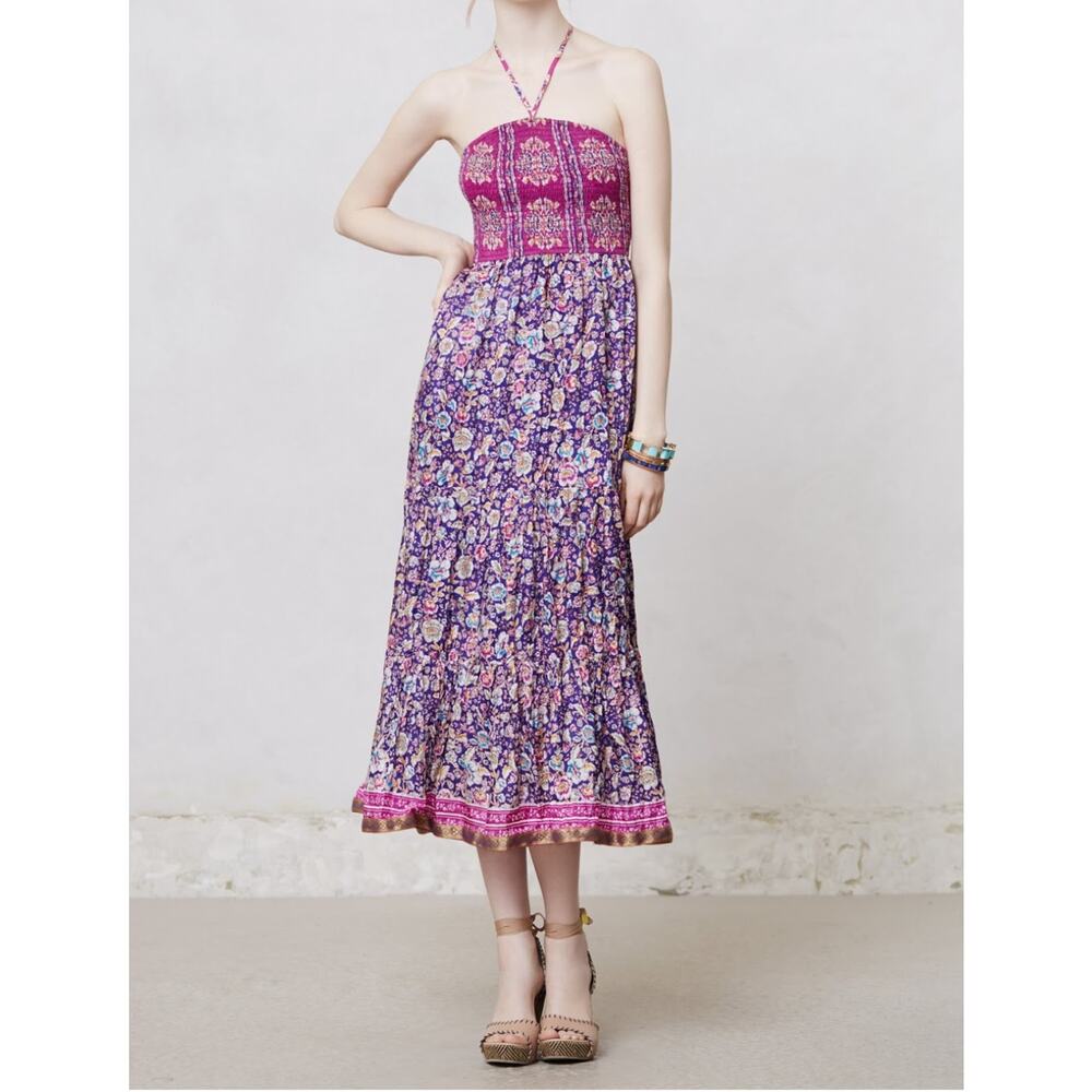 Maeve Anthropologie Silk Floral Daleka Halter Dress
